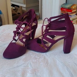 Burgundy lace-up heels